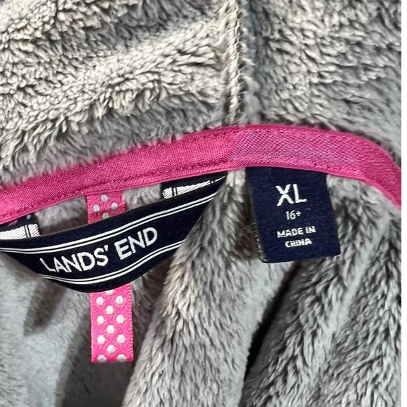 Lands' End Girls' Fleece Zip-Up Jacket XL (16+) Grey with Pink Accents Cozy - Picture 6 of 6